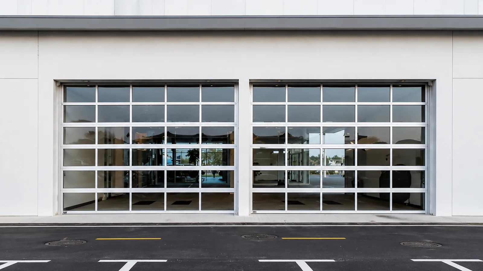 Aluminum full view sectional door on a commercial building.