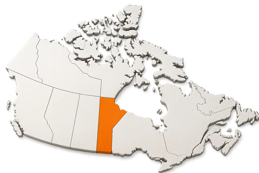 Map of Canada with Manitoba highlighted.