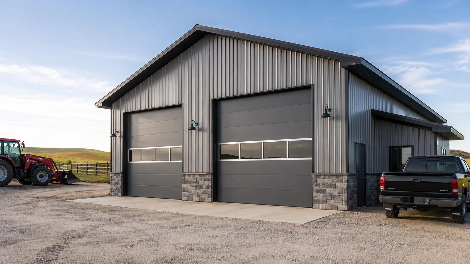 Installed sectional overhead door in a commercial facility.